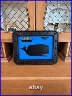 Original Folk Art Whale Painting Framed Nautical 5x7 Canvas