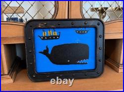 Original Folk Art Whale Painting Framed Nautical 5x7 Canvas