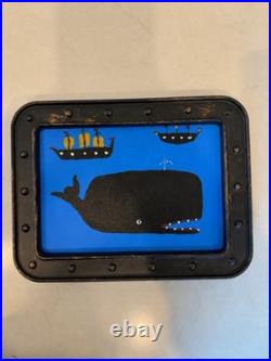 Original Folk Art Whale Painting Framed Nautical 5x7 Canvas