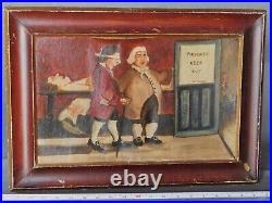 Original Folk Art oil on canvas painting signed Gloria Laposka framed satire Original Folk Art oil on canvas painting signed Gloria Laposka framed satire
