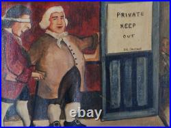 Original Folk Art oil on canvas painting signed Gloria Laposka framed satire Original Folk Art oil on canvas painting signed Gloria Laposka framed satire