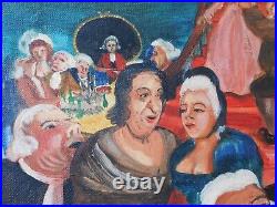 Original Folk Art oil on panel painting signed Gloria Laposka framed satire