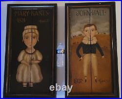 Original Folk Portrait Children Painting Wood Rare Large Set primative Rustic