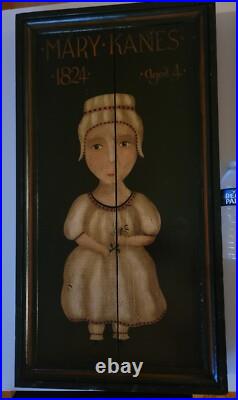 Original Folk Portrait Children Painting Wood Rare Large Set primative Rustic