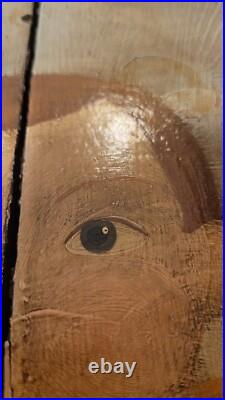 Original Folk Portrait Children Painting Wood Rare Large Set primative Rustic
