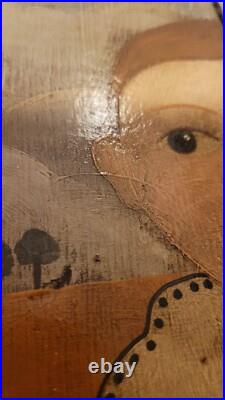 Original Folk Portrait Children Painting Wood Rare Large Set primative Rustic