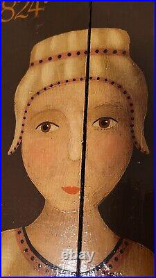 Original Folk Portrait Children Painting Wood Rare Large Set primative Rustic