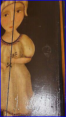 Original Folk Portrait Children Painting Wood Rare Large Set primative Rustic