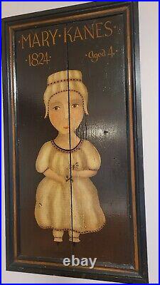 Original Folk Portrait Children Painting Wood Rare Large Set primative Rustic