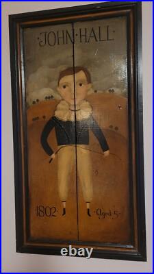 Original Folk Portrait Children Painting Wood Rare Large Set primative Rustic