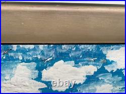 Original Framed Folk Art Painting Clouds Sailboats Lighthouse 25 X 22 Ronnie T