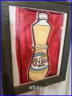 Original Framed Mixed Media Painting By Folk Artist Mister 8 Original Framed Mixed Media Painting By Folk Artist Mister 8