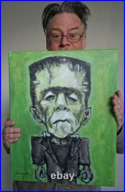 Original Frankenstein Monster Painting Thayer Folk Art OOAK Large Canvas