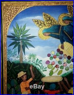 Original Haitian Folk Art Painting Famous Saincilus Ismael Haiti Angels Manna