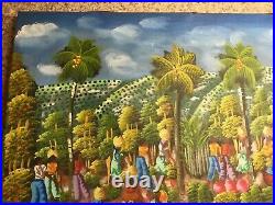 Original Haitian Folk Art Painting Farming Haiti Signed