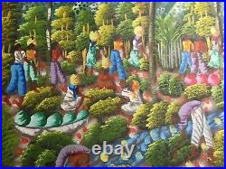 Original Haitian Folk Art Painting Farming Haiti Signed