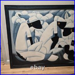 Original Haitian Modernist Tradition Painting Signed Paul Framed 42x63 Folk Art