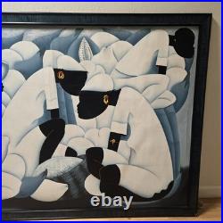 Original Haitian Modernist Tradition Painting Signed Paul Framed 42x63 Folk Art