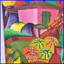 Original Haitian PRIMITIVE ART Painting Market Scene Signed JOSEPH FRITZ