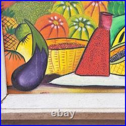 Original Haitian PRIMITIVE ART Painting Market Scene Signed JOSEPH FRITZ