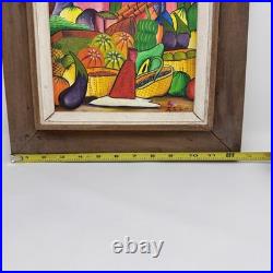 Original Haitian PRIMITIVE ART Painting Market Scene Signed JOSEPH FRITZ