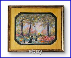 Original Halloween Folk Art Witches Road Forest Path Framed OOAK Magical Art