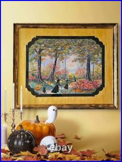 Original Halloween Folk Art Witches Road Forest Path Framed OOAK Magical Art