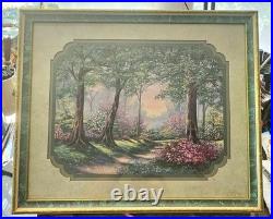 Original Halloween Folk Art Witches Road Forest Path Framed OOAK Magical Art