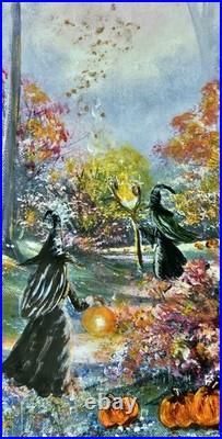 Original Halloween Folk Art Witches Road Forest Path Framed OOAK Magical Art