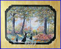 Original Halloween Folk Art Witches Road Forest Path Framed OOAK Magical Art