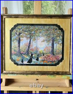 Original Halloween Folk Art Witches Road Forest Path Framed OOAK Magical Art