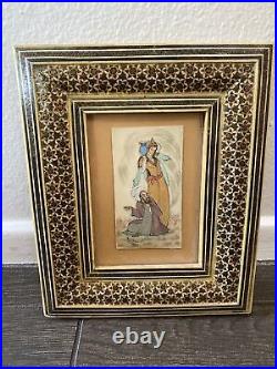 Original Hand Painted Lovers in Handmade Khatam Persian Frame