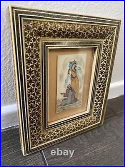 Original Hand Painted Lovers in Handmade Khatam Persian Frame