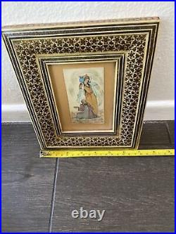 Original Hand Painted Lovers in Handmade Khatam Persian Frame