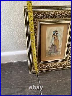 Original Hand Painted Lovers in Handmade Khatam Persian Frame