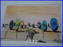 Original Hand Painted Mixed Media Eyes On The Leader Folk Art 11 1/2 x 9