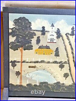 Original Hope R Angier Signed Folk Art Country Church Schoolhouse Oil Painting
