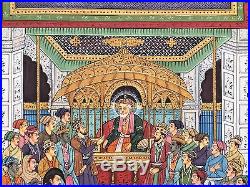 Original Indian Miniature Painting Mughal Empire'Court Scene' Handmade Folk Art