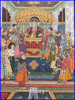 Original Indian Miniature Painting Mughal Empire'Court Scene' Handmade Folk Art