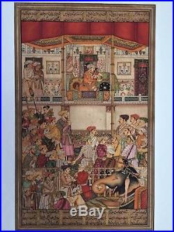 Original Indian Miniature Painting Mughal Empire Court Scene Padshahnama