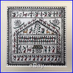 Original Indian Painting Saura Warli Handmade Tribal Folk Art Pair
