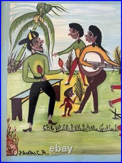 Original Jamaican Folk Art Calypso Scene Painting