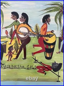 Original Jamaican Folk Art Calypso Scene Painting