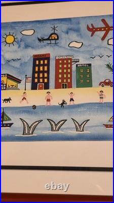 Original James C. Litz Watercolor Painting Primitive Naive Folk Art Listed