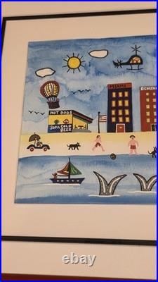 Original James C. Litz Watercolor Painting Primitive Naive Folk Art Listed