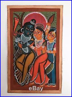 Original Kalighat Patachitra Indian Painting Hindu Gods Krishna Indian Folk Art