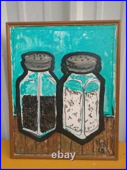 Original Kitchen Folk Art Signed By Artist Mister 8- Salt & Pepper 17x21 Framed