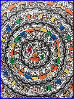 Original Madhubani Mithila Painting Mandala Circle Indian Folk Art