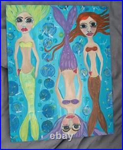 Original Mermaid Painting Beach Folk Art Soul Sisters 11 X 14 Beach Ocean Life