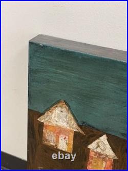 Original Mixed Media Folk Art Painting on Wood Railroad Village 24x24 SIGNED